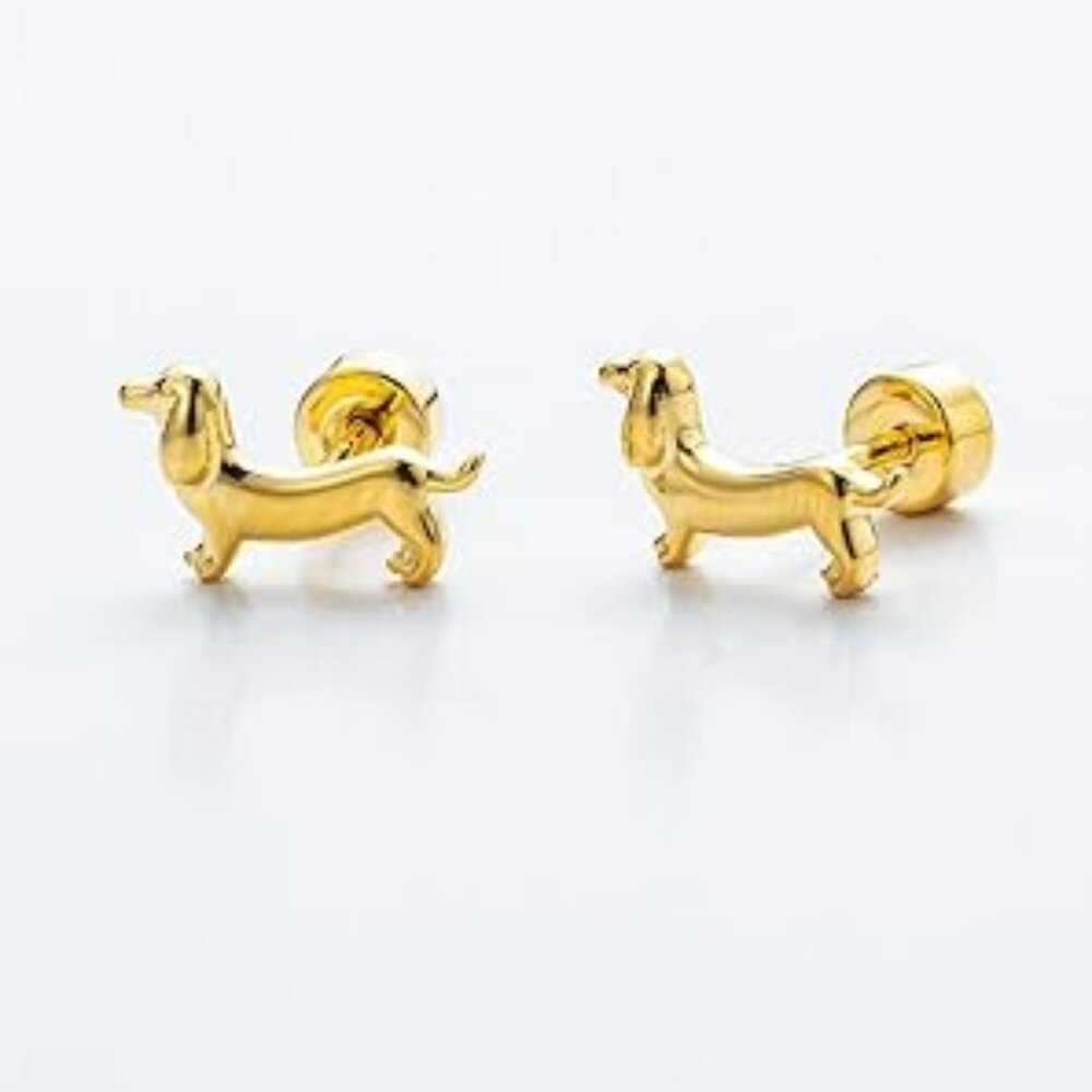 Cute‎ Dachshund Dog Earrings Gold Tone